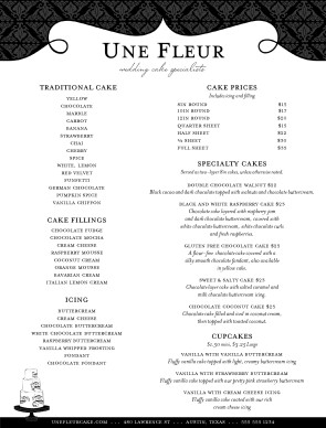 Black and White Wedding Cake Menu  Bakery Menu 