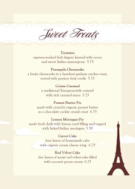 Customize French Desserts Table Tent Menu