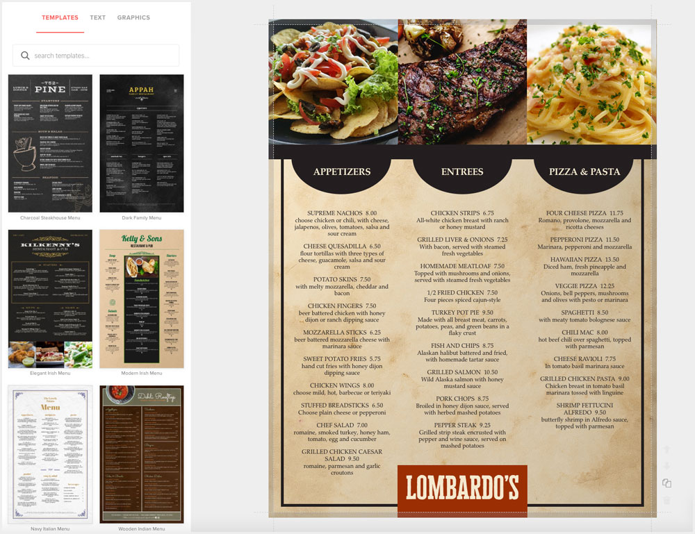 restaurant menu images