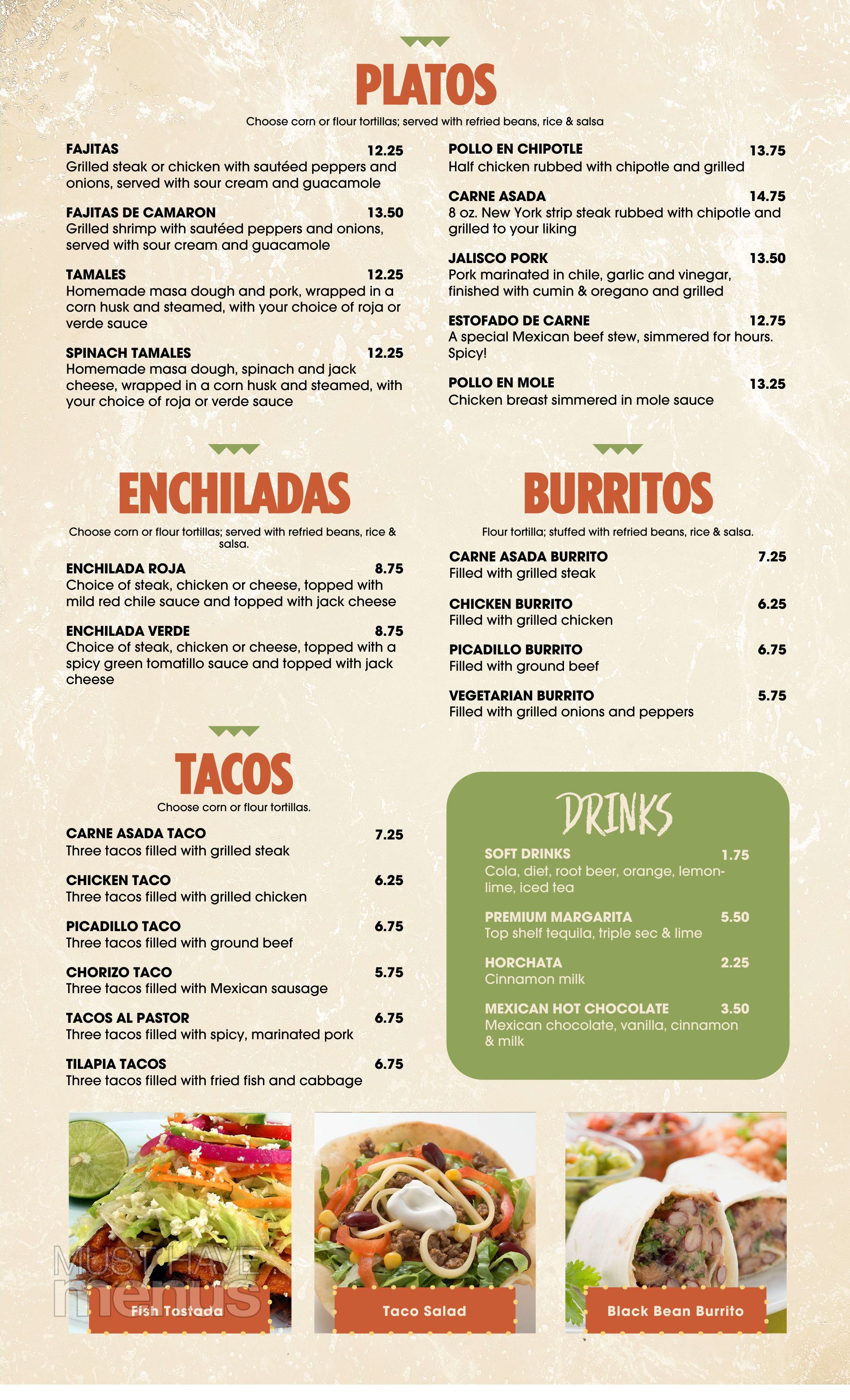 Cantina Bar Mexican Menu